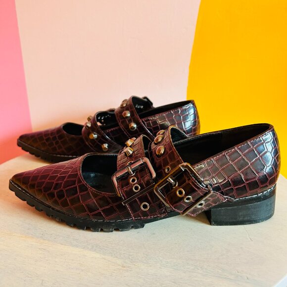 ASOS Burgundy Croc Studded Mary Janes - 8 - Picture 3 of 6